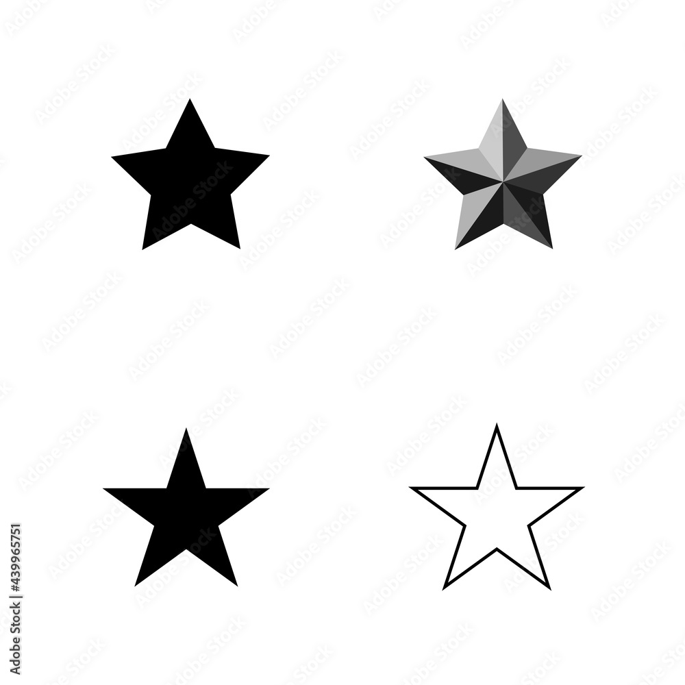 Set of new style black vector star isolated on white. Vector symbols star isolated on white background. Star icons. Twinkling stars. Sparkles, shining. 