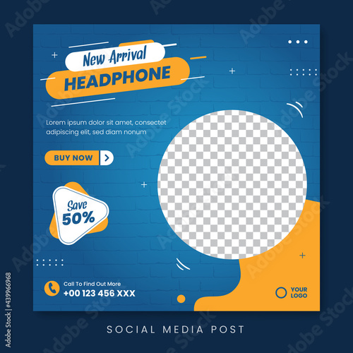 New arrival headphone sale social media promotion banner template