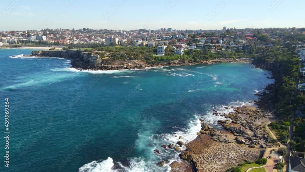 Blue Beach And The Rocky Seashore Of Gordon's Bay In Sydney, Australia. aerial Blue Beach And The Rocky Seashore Of Gordon's Bay In Sydney, Australia. aerial
