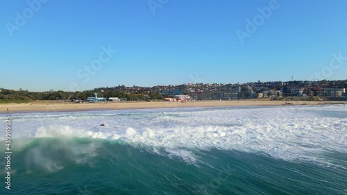 Big Ocean Waves At The Sandy Beach Of Maroubra In The Eastern Suburbs Of Sydney, New South Wales, Australia. aerial photo