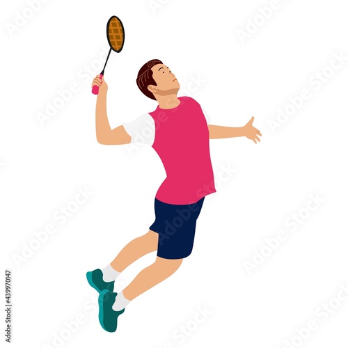 Badminton male player action with racket. Badminton player