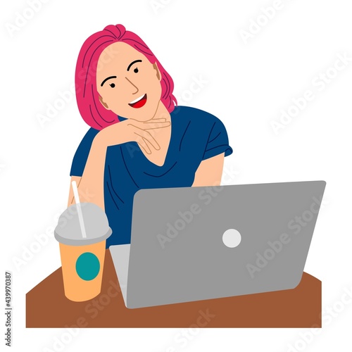 Woman sitting on the chair and working with laptop