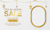 Eid al adha mubarak sale promotion background with gold color