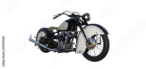 Old sports motorcycle with two cylinder engine. Object isolated on white background and rendered at different angles. 3d rendering  3d illustration.