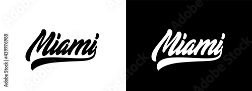 Miami hand lettering design. Vector handwritten text for design t-shirt, hoodie, baseball cap. Miami text slogan for streetwear clothes.
