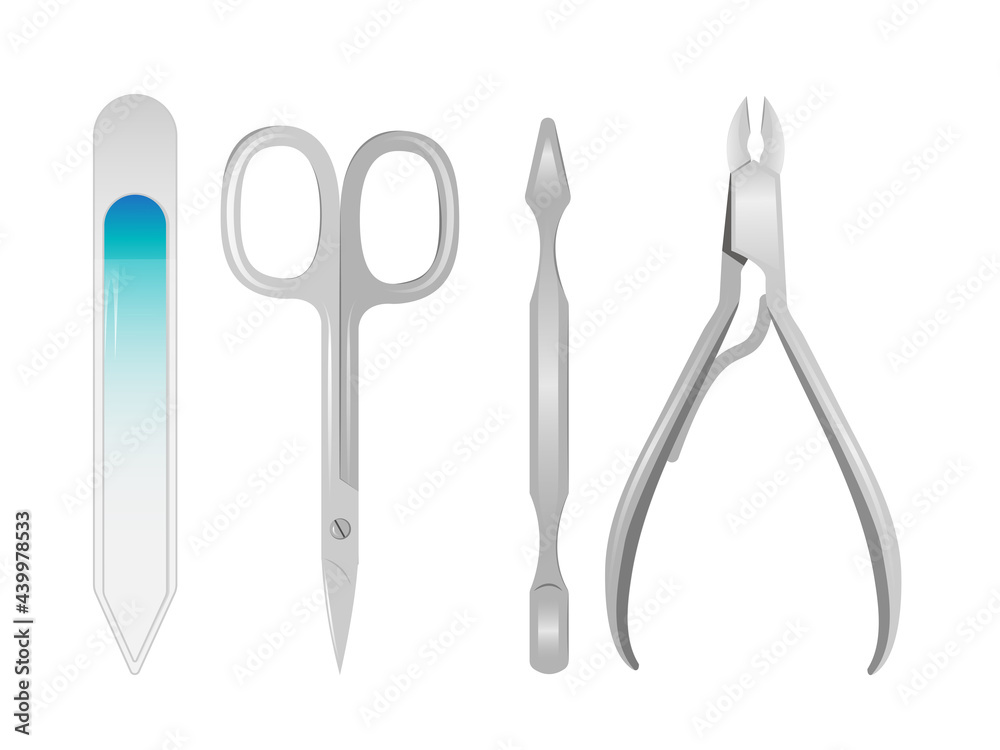 Set of tools for manicure. Scissors, nail file, scraper, nippers. Vector illustration Set of tools for manicure. Scissors, nail file, scraper, nippers. Vector illustration