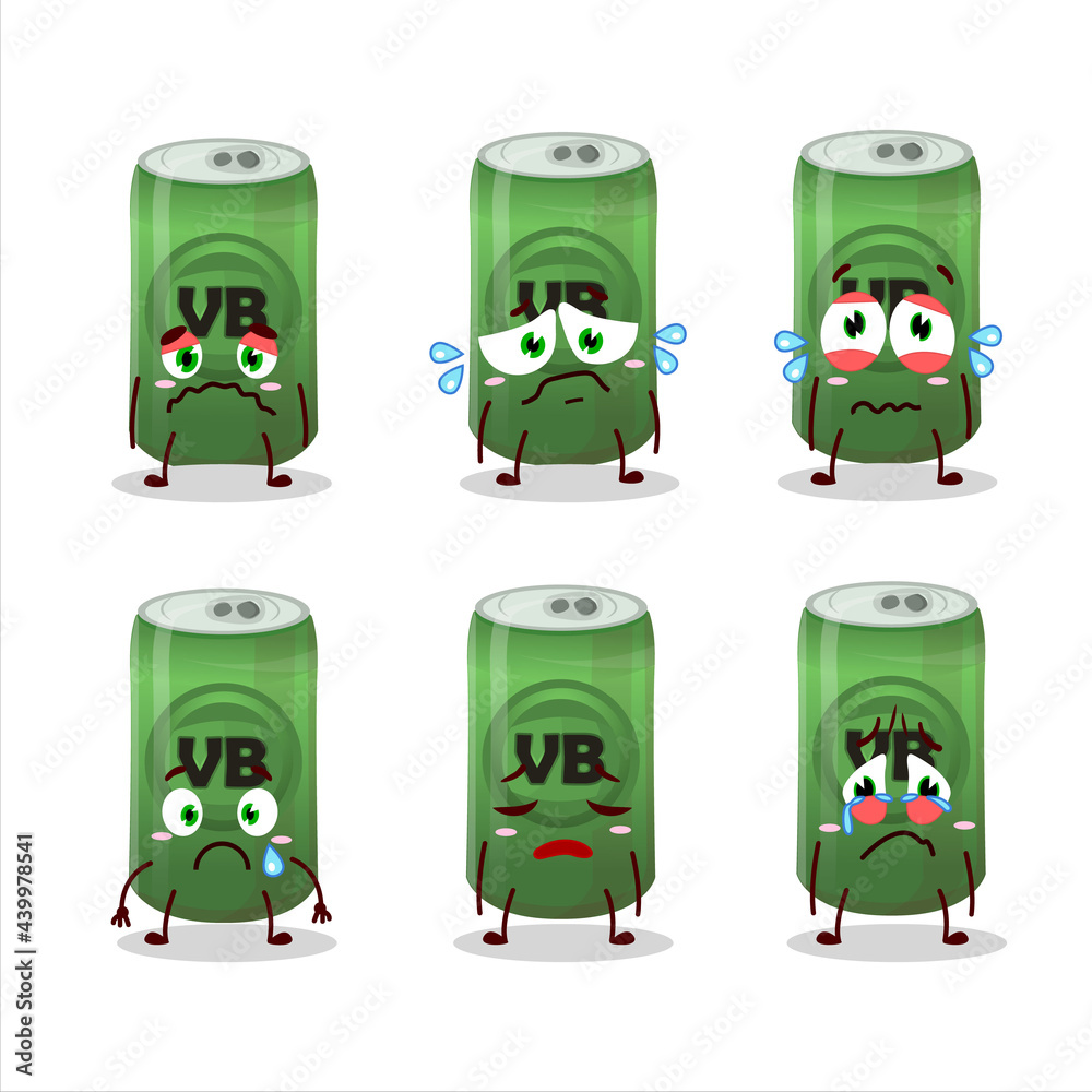 Beer can cartoon character with sad expression Beer can cartoon character with sad expression