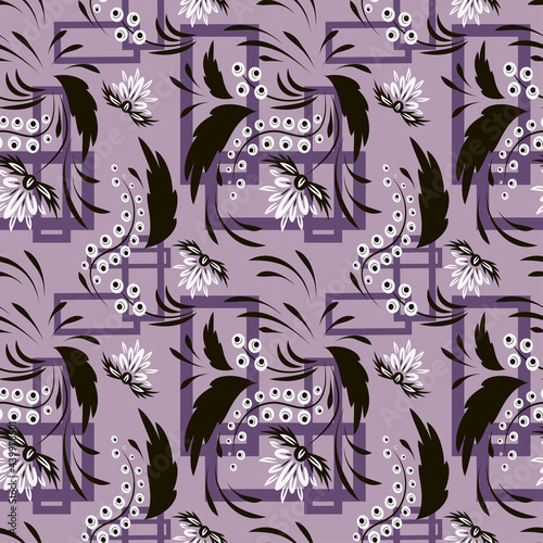 Folk flowers art pattern Floral abstract surface design Seamless pattern