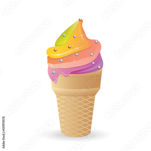 Bright rainbow ice cream. Unusual dessert. Vector illustration