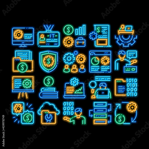 It Manager Developer neon light sign vector. Glowing bright icon It Manager Badge And Binary Code, Web Site Development And Programming Illustrations