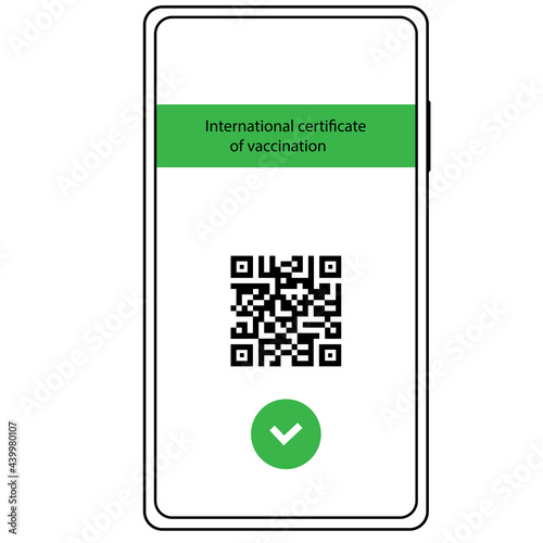 smartphone on screen image of vaccination passport with QR code