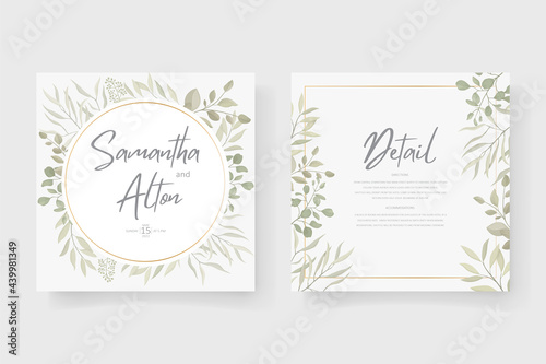 Modern wedding invitation template design with leaf ornament © CLton