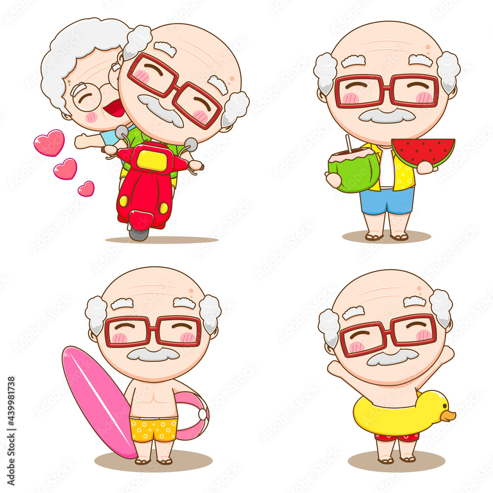 cartoon illustration of cute grandpa with summer activities cartoon illustration of cute grandpa with summer activities
