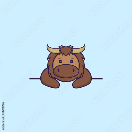 Cute bull lying down. Animal cartoon concept isolated. Can used for t-shirt, greeting card, invitation card or mascot. Flat Cartoon Style