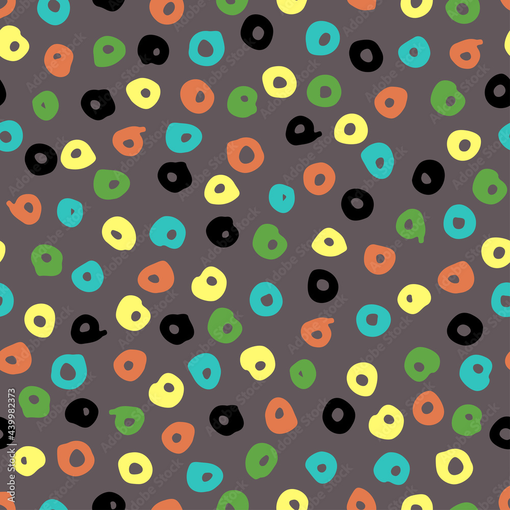 Seamless colorful pattern on dark background, abstract circles. Vector design, printing on fabric, clothes, covers, dishes, wallpaper and other products.
Seamless colorful pattern on dark background, abstract circles. Vector design, printing on fabric, clothes, covers, dishes, wallpaper and other products.