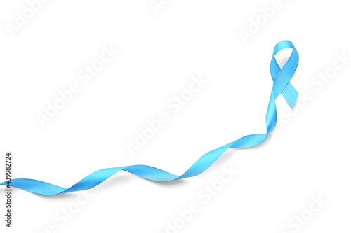 Light blue ribbon on white background. Prostate cancer concept