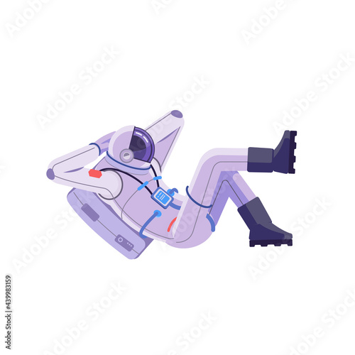 An astronaut is resting in space. Set of cosmonaut man character vector design. Representation in various actions. Vector flat, cartoon picture illustration isolated on white background.