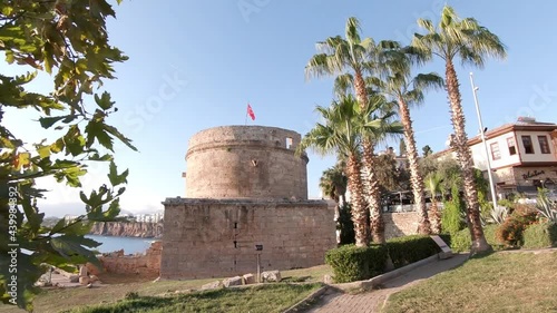 Hıdırlık Tower, Hıdırlık Kulesi, landmark tower of tawny stone, Antalya, Turkey photo