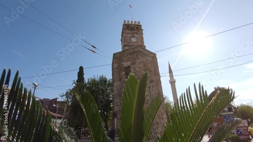 Reveal of the tawny stone Hıdırlık Tower, Hıdırlık Kulesi, Antalya, Turkey photo