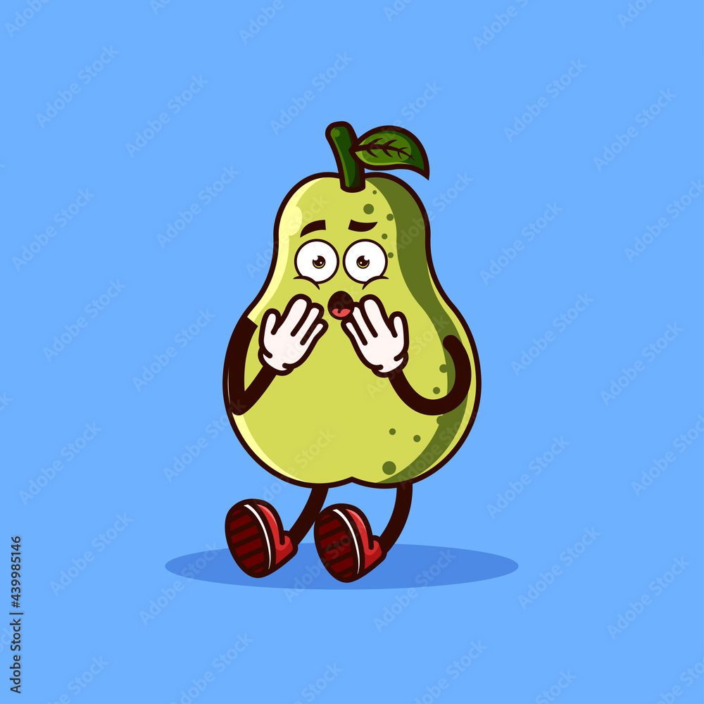 Cute Guava fruit character shocked. Fruit character icon concept isolated. Emoji Sticker. flat