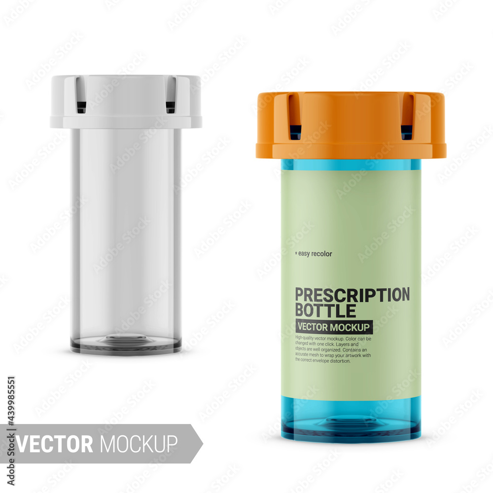 Orange transparent prescription bottle mockup. Vector illustration. Orange transparent prescription bottle mockup. Vector illustration.