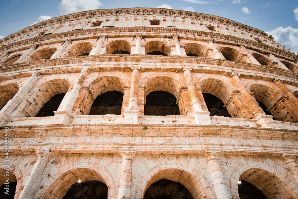 Obraz premium Colosseum in Rome. travel directions and rest in Italy. Europe sightseeing landmarks and tourism