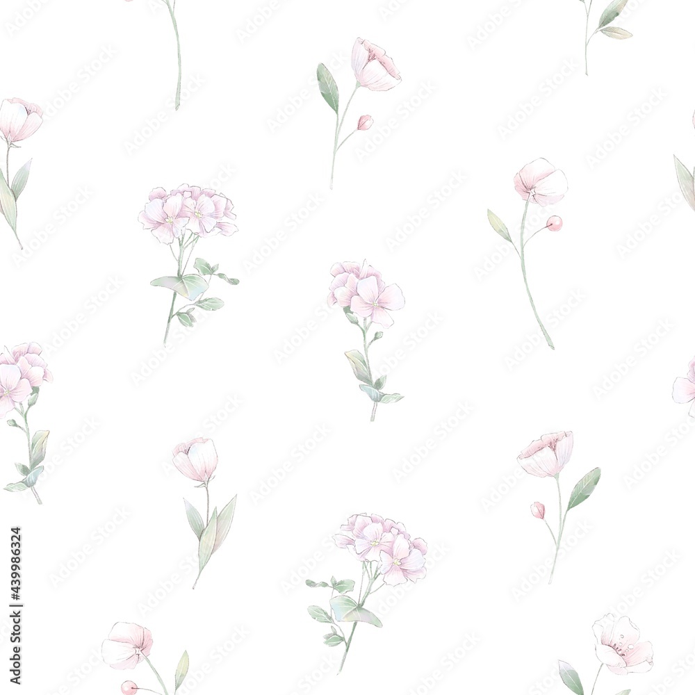 Seamless pattern. Spring delicate flowers. Digital printing