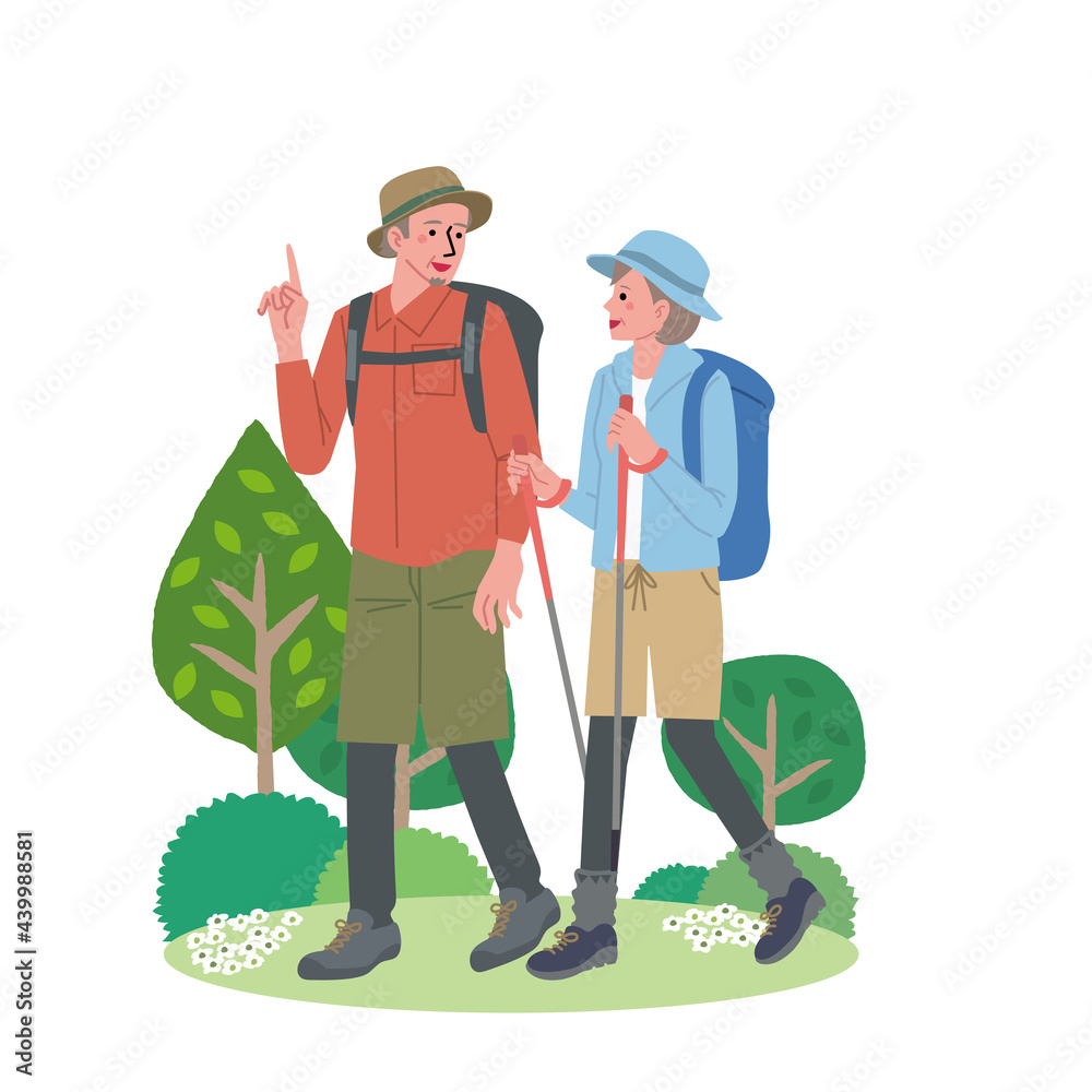 ハイキングをする中高年の男女 イラスト Stock Vector Adobe Stock
