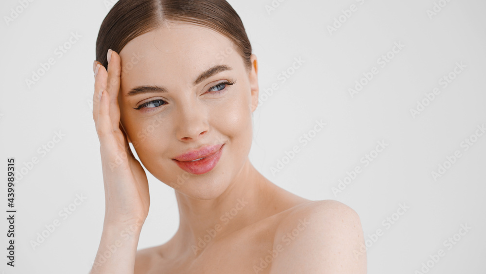 Beautiful woman clean skin healthy beauty face close up natural make up isolate don white natural Beautiful woman clean skin healthy beauty face close up natural make up isolate don white natural