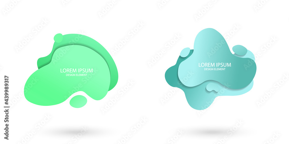 Obraz premium Fluid frame isolated on white background. Set of abstract liquid shapes, colorful elements, gradient waves with geometric lines, dynamical forms. Vector flat design for banner, flyer, business card