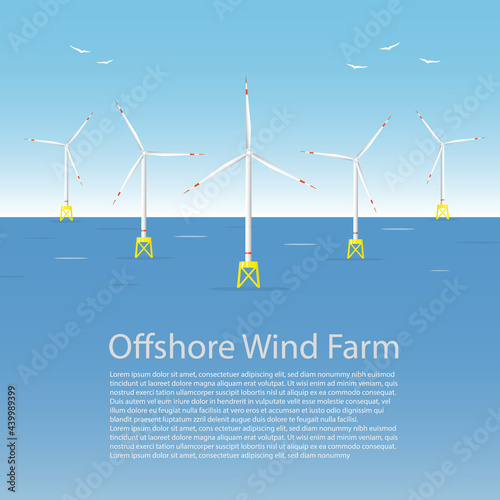 Windmills at the sea. Poster template.