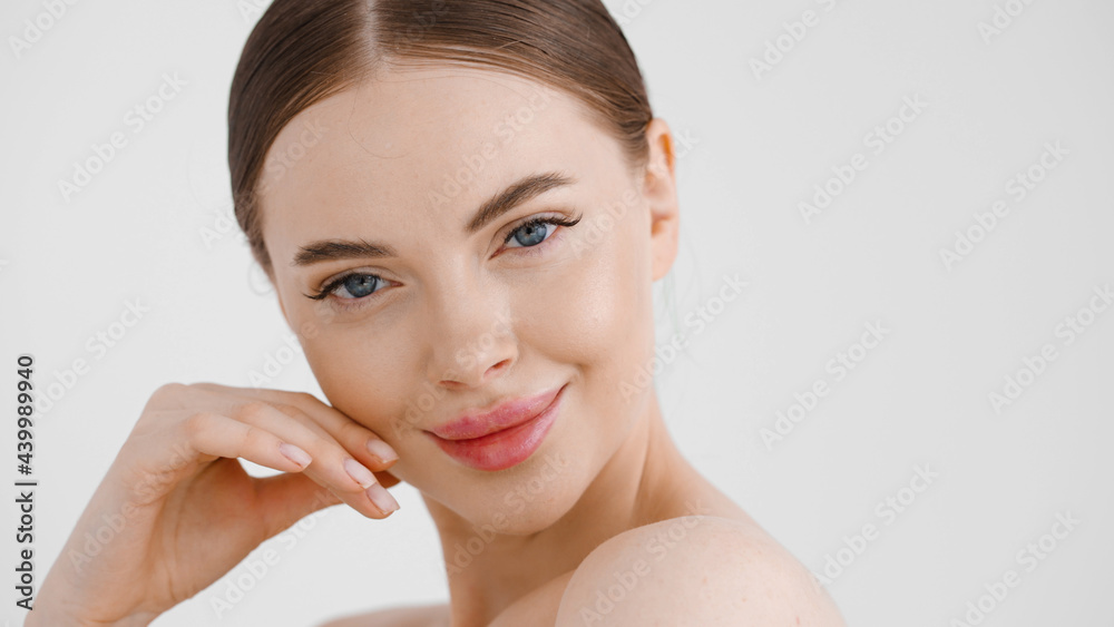 Beautiful woman clean skin healthy beauty face close up natural make up isolate don white natural Beautiful woman clean skin healthy beauty face close up natural make up isolate don white natural