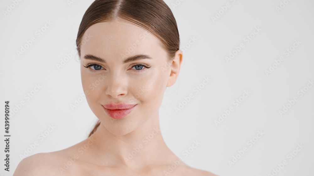 Beautiful woman clean skin healthy beauty face close up natural make up isolate don white natural Beautiful woman clean skin healthy beauty face close up natural make up isolate don white natural