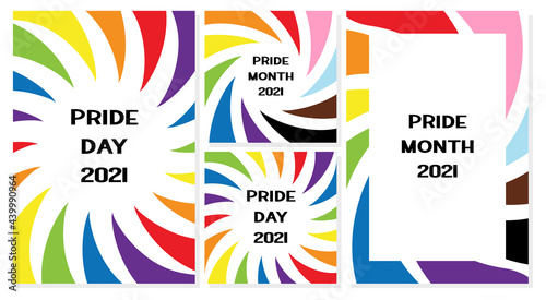 A set of vertical and square poster templates with pride colors on a white background. LGBT Pride Month or Pride Day poster, flyer, invitation card. Design template. Vector illustration