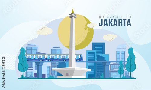 Welcome to Jakarta city Indonesia on vector illustration background