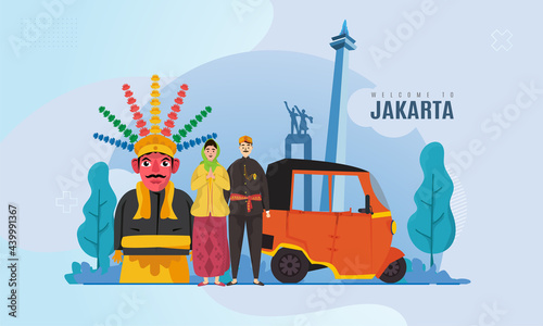 Welcome to Jakarta city illustration banner background photo