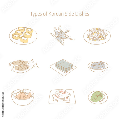 Korean side dishes. hand drawn style vector design illustrations. 