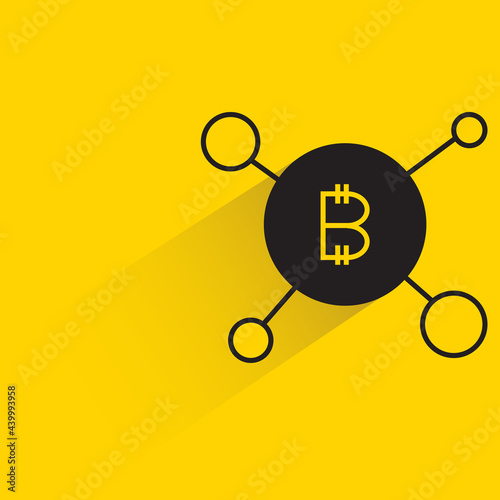 bitcoin network with shadow on yellow background