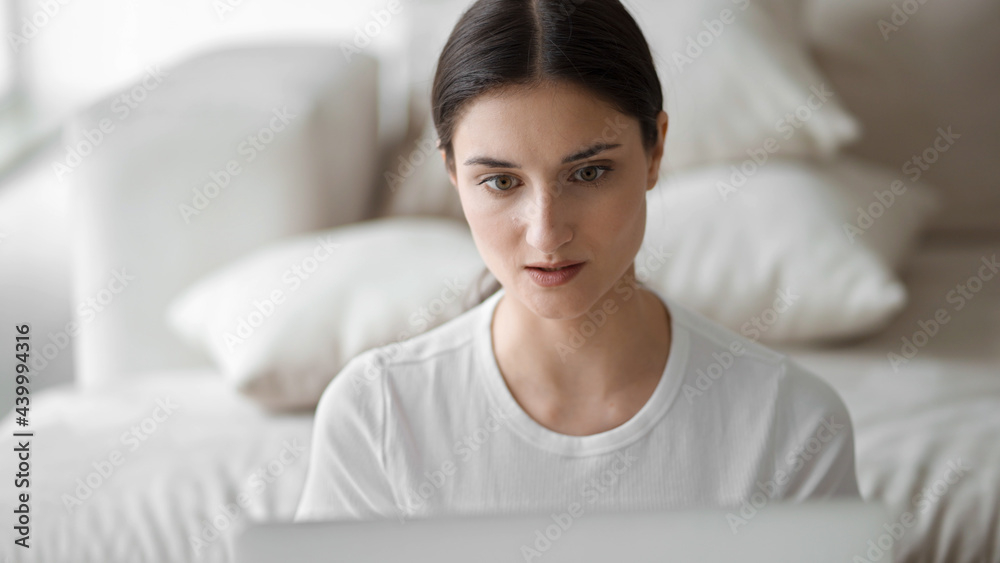Woman work with laptop home freelance Woman work with laptop home freelance