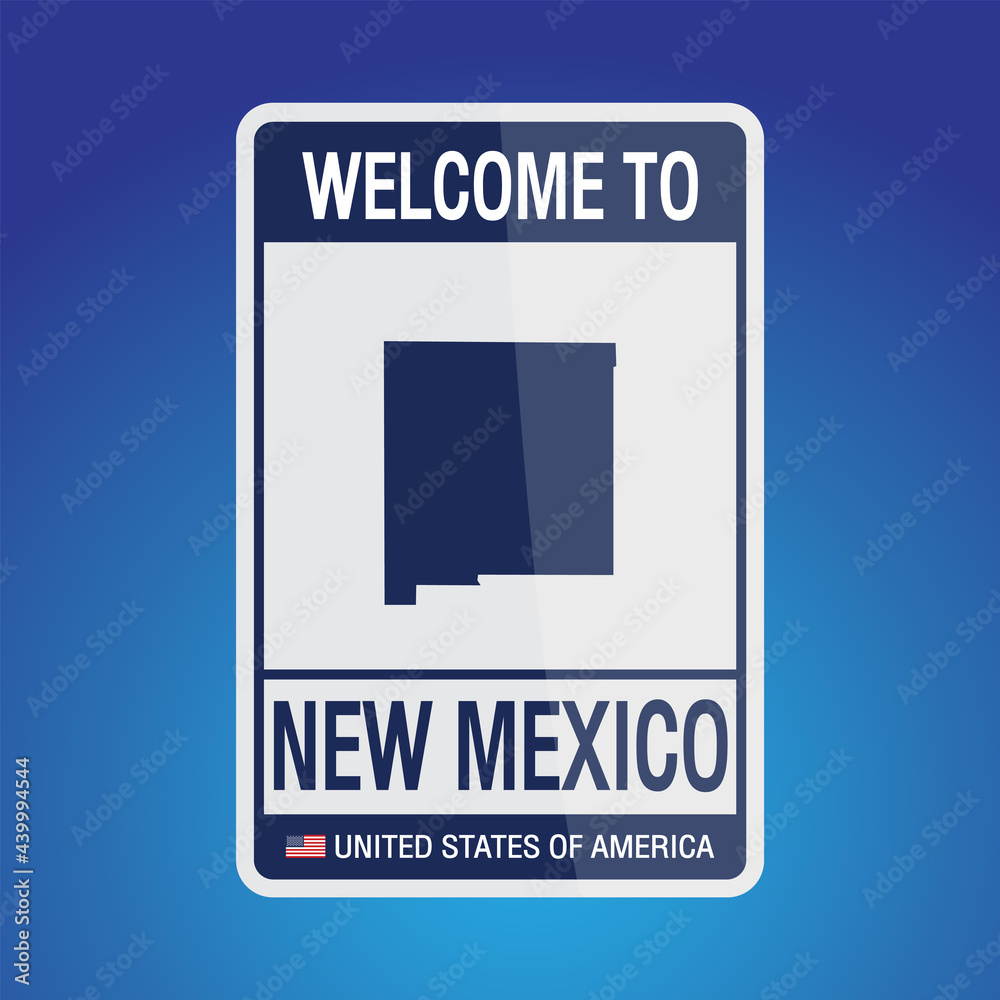 Fototapeta premium The Sign United states of America with message, New Mexico and map on Blue Background vector art image illustration.