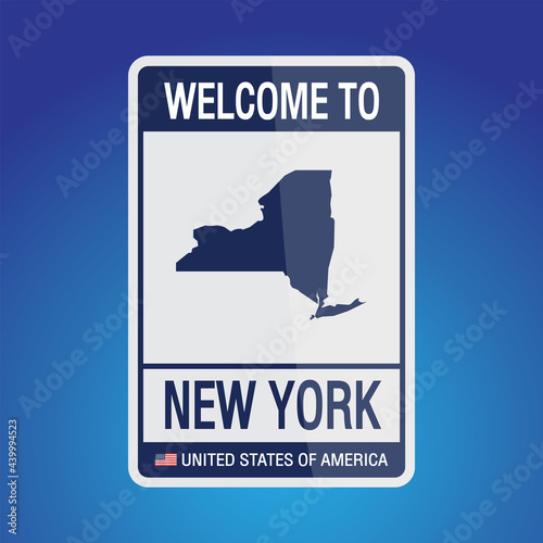 The Sign United states of America with message, New York and map on Blue Background vector art image illustration.