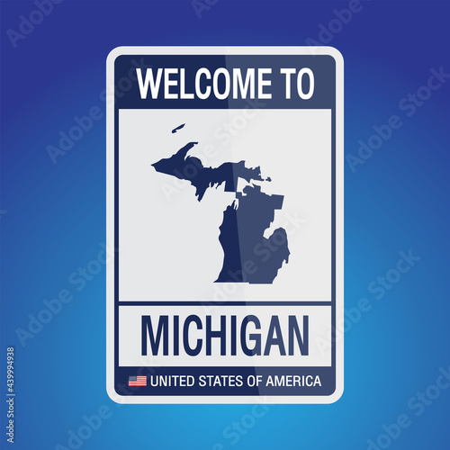 The Sign United states of America with  message, Michigan and map on Blue Background vector art image illustration.