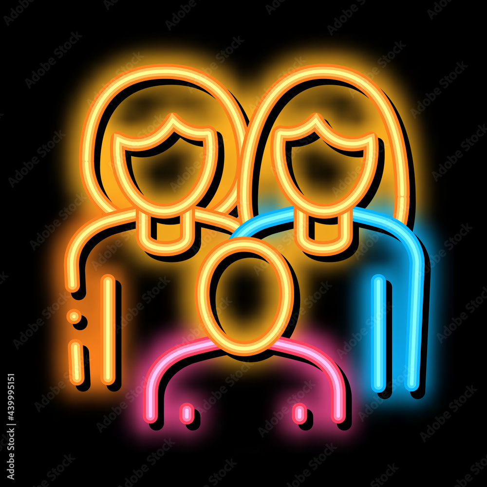 women homosexual family and child neon light sign vector. Glowing bright icon women homosexual family and child sign. transparent symbol illustration women homosexual family and child neon light sign vector. Glowing bright icon women homosexual family and child sign. transparent symbol illustration