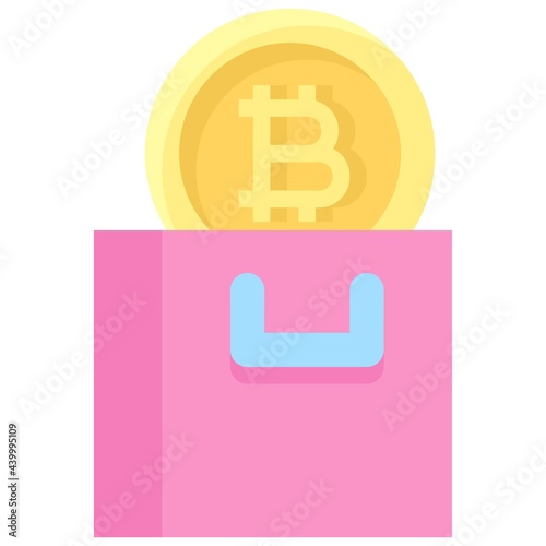 Bitcoin and Shopping bag icon, Cryptocurrency related vector