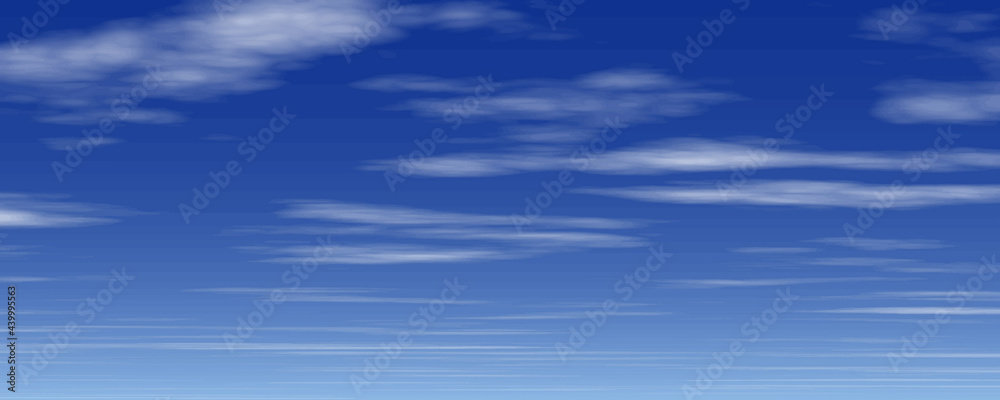 Beautiful white clouds in the blue sky. Cloudscape. Realistic vector illustration