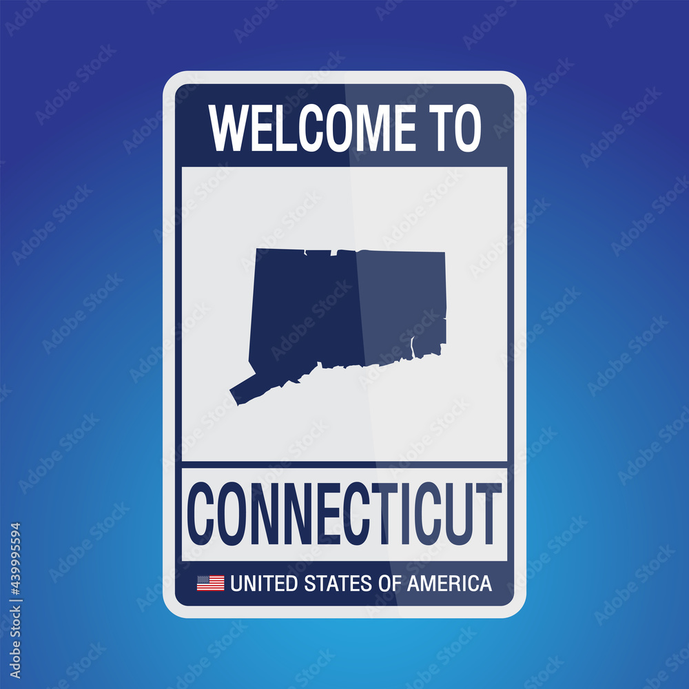 Obraz premium The Sign United states of America with message, Connecticut and map on Blue Background vector art image illustration.