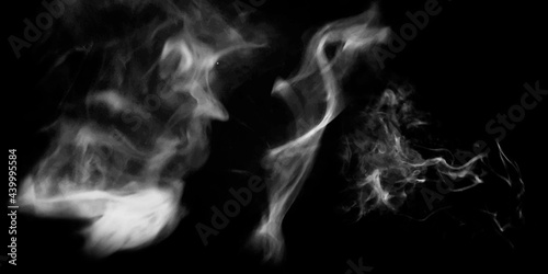Fototapeta Naklejka Na Ścianę i Meble -  Light flowing smoke isolated on black background. Wide realistic vector illustration