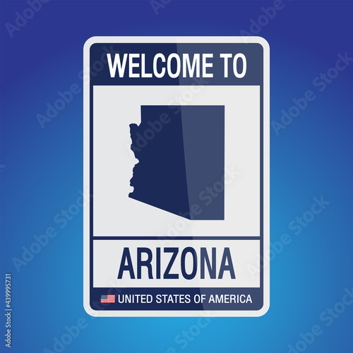 The Sign United states of America with  message, Arizona and map on Blue Background vector art image illustration.