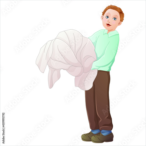 Child carrying laundry vector