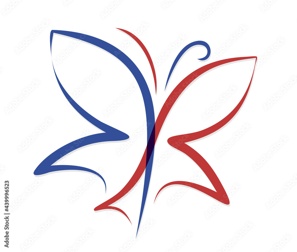 Symbol of stylized red and blue butterfly. Symbol of stylized red and blue butterfly.